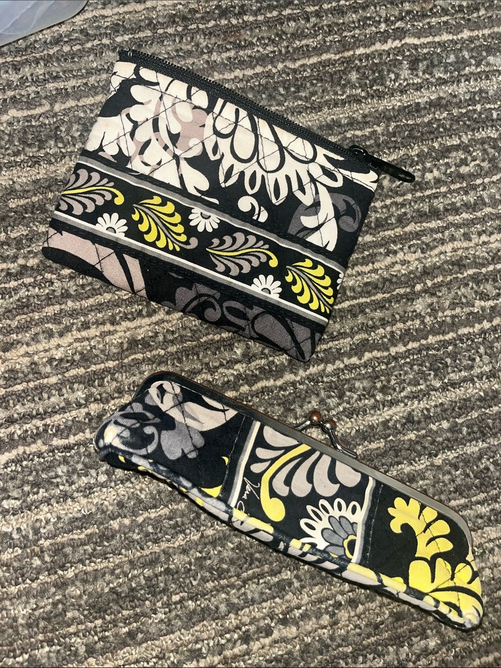 Vera Bradley Black, Yellow & Gray Floral Coin Purse and Glasses (?) Case Set 84